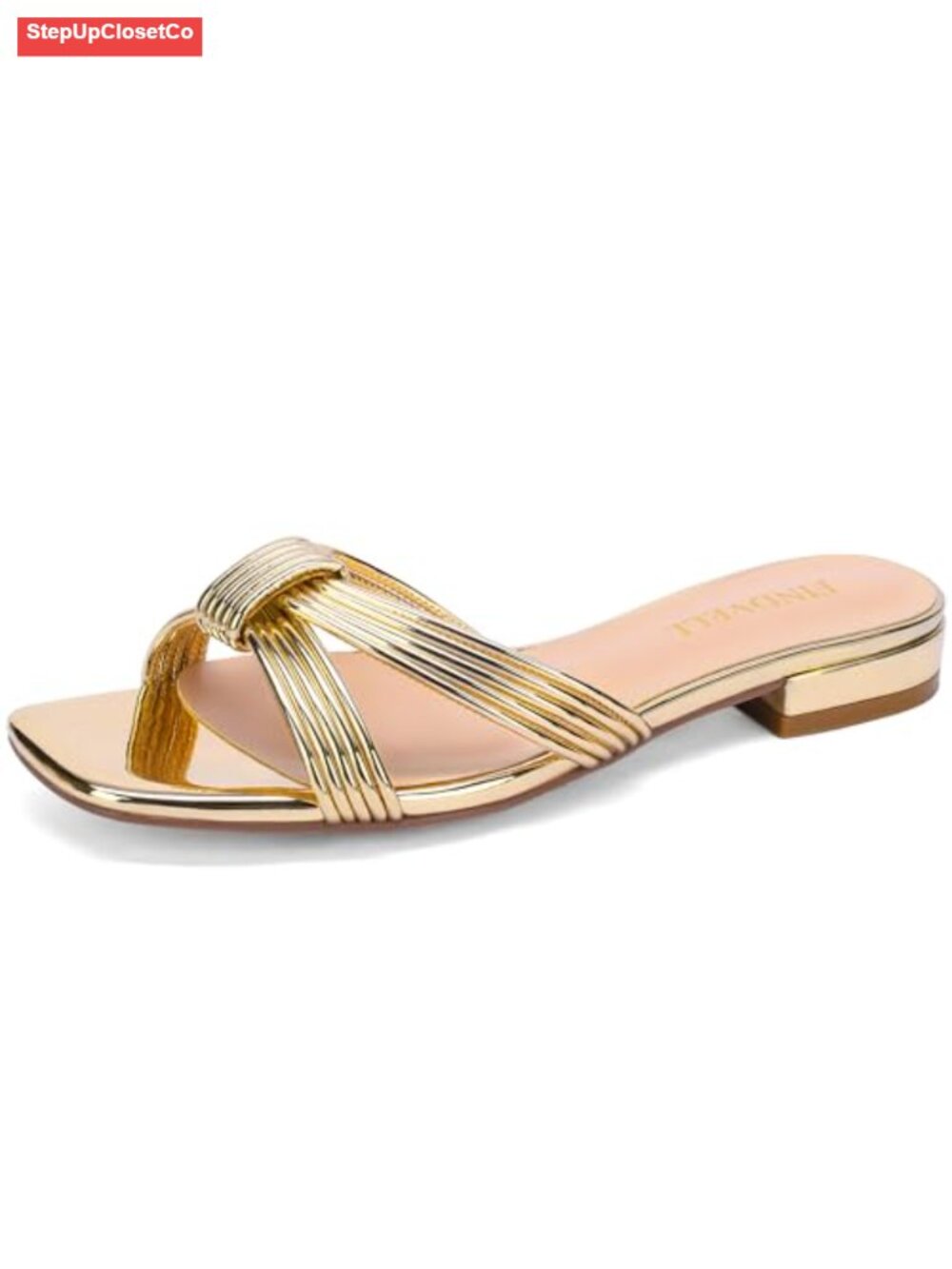 Faux Leather Knot Strappy Square Toe Flat Sandals Slide Slippers